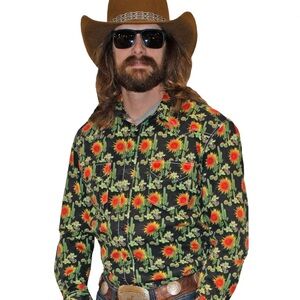 Sunflower Patterned Casual Button Down Shirt